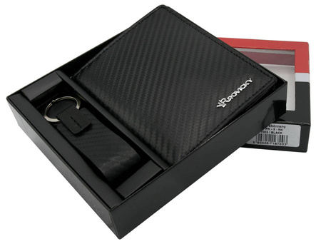 Zestaw prezentowy męski:  skórzany portfel + brelok ROVICKY R-PK5-N4-7003 BLACK