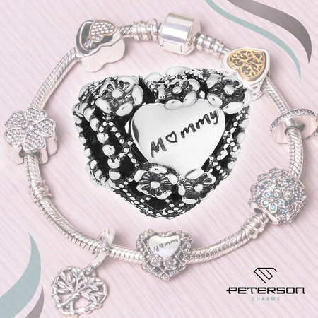 Silver Filigree Heart Charm Mommy PETERSON CHP-018