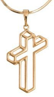 Gold-plated 3D cross pendant, gold-plated surgical steel