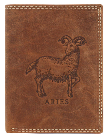 Leather wallet with the Aries zodiac sign RFID ALWAYS WILD N4-CHM-ARIE Cognac
