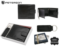 Gift set: natural leather wallet and leather keychain PETERSON PTN SET-M-N992L-KCS