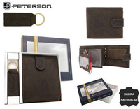 Leather wallet & key ring gift set PETERSON PTN SET-M-N992L-CHM Brown