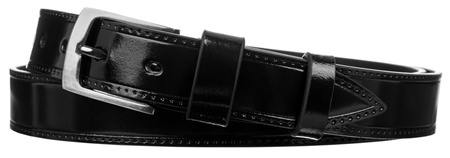 MEN'S LEATHER BELT NARROW BLACK PLW-13
