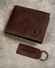 Leather wallet & key ring gift set PETERSON PTN SET-M-N003-CHM Brown