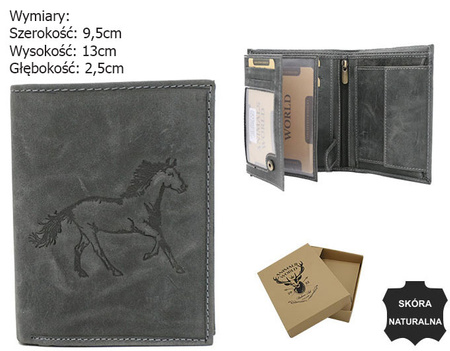 Męski portfel z naturalnej skóry nubukowej dla miłośników koni N4-CHM-HORSE BLACK