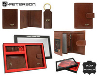 Leather wallet+case+key ring set PETERSON PTN SET3-N4L-V