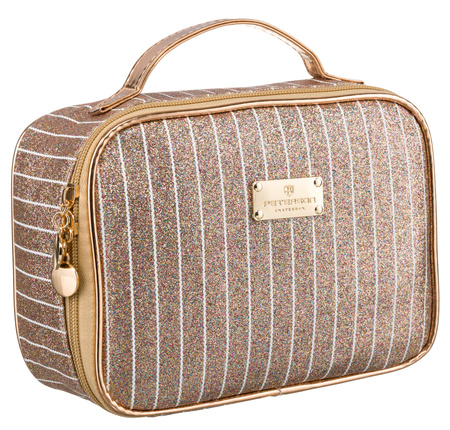 A glitter cosmetic bag with a handle PTN KOS-L03-B Gold Rose Peterson