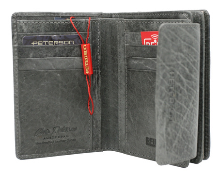 Rustic women's wallet made of natural leather PTN WD2-VLCN Black Gray