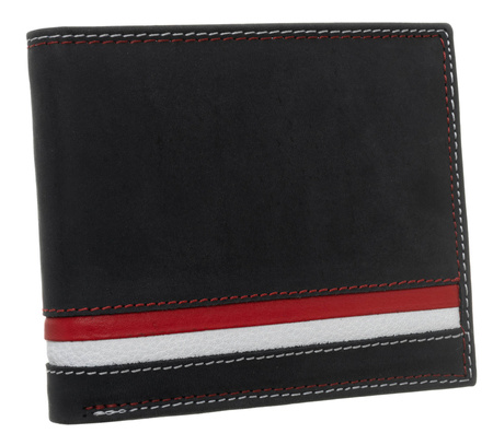 Leather Wallet N992-MHD-L Black-Red-White