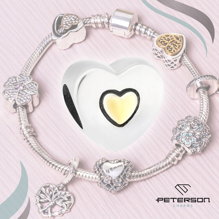 Silver Heart-Shaped Charm with a Golden Heart CHP-021