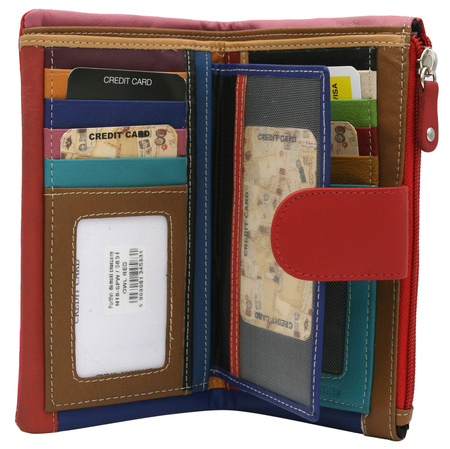 A leather hand-painted women's wallet with an owl motif N18-SPW OWL Red No Logo