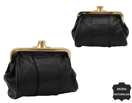 Vintage-style coin purse  made of leather 665 Black No Logo