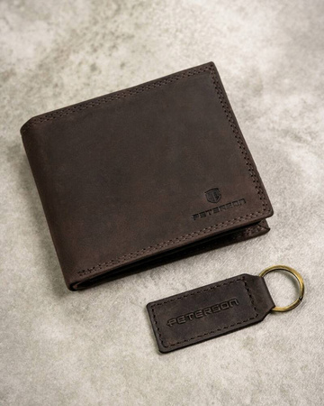 Leather wallet & key ring gift set PETERSON PTN SET-M-N994-CHM