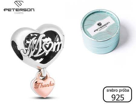 Silver Filigree Heart Charm with the Inscription "Thank You for being there Mom" by PETERSON CHP-020