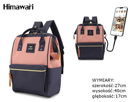 Himawari plecak damski A4 z kieszenią na laptopa i portem USB 9001-07(1)