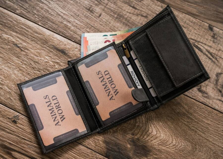 Męski portfel z naturalnej skóry nubukowej dla miłośników koni N4-CHM-HORSE BLACK