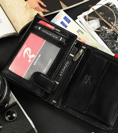 Portfel skórzany RFID RONALDO N4-VT Black+Red