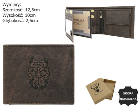 Portfel skórzany męski z wizerunkiem psa obronnego N992-CHM-DOG-2 BROWN