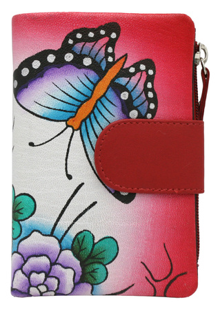 Hand-painted women's wallet made of genuine leather N14-SPW BFT Red No Logo