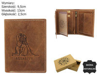 Men's leather wallet with the Aquarius zodiac symbol RFID ALWAYS WILD N4-CHM-AQUA Cognac