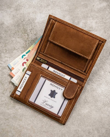 Men's leather wallet with the Aquarius zodiac symbol RFID ALWAYS WILD N4-CHM-AQUA Cognac