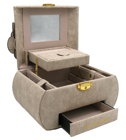 Szkatułka na biżuterię ozdobiona kwiatem marki Peterson PTN SZK-01 Beige