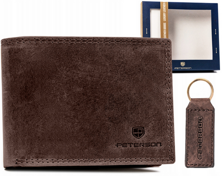 Leather wallet & key ring gift set PETERSON PTN SET-M-N003-CHM Brown