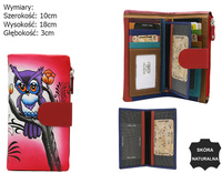 A leather hand-painted women's wallet with an owl motif N18-SPW OWL Red No Logo
