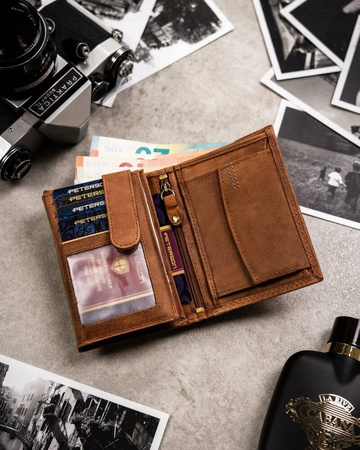 Zestaw prezentowy: skórzany portfel i brelok Peterson PTN SET-M-1542-CHM Cognac