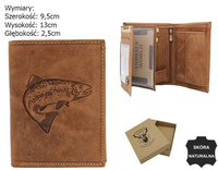 Męski portfel z naturalnej skóry nubukowej dla wędkarzy RFID N4-CHM-FISH Cognac