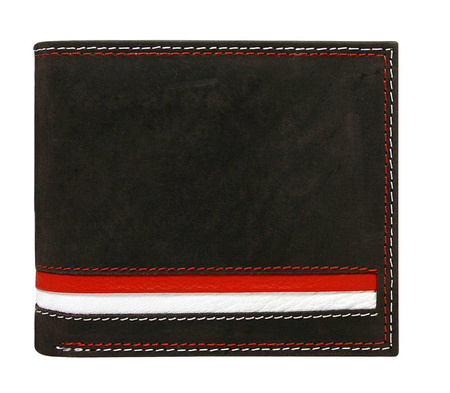 Leather Wallet N992-MHD-L Brown-White-Red