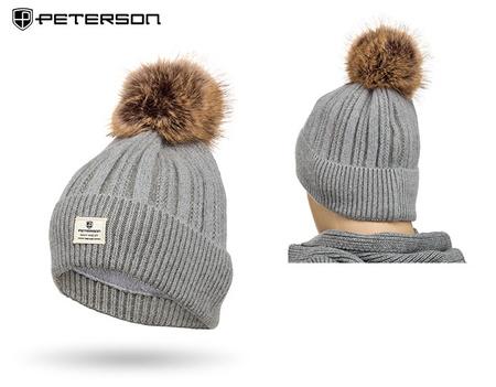 Ocieplana czapka damska z odpinanym pomponem Peterson PTN HAT-09 Grey