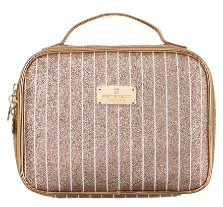 A glitter cosmetic bag with a handle PTN KOS-L03-B Gold Rose Peterson