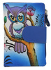 Ręcznie malowany skórzany portfel damski z motywem sowy N14-SPW OWL Blue No Logo