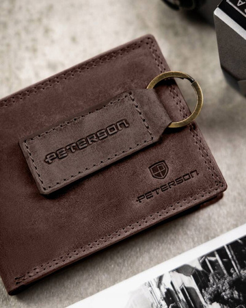 Leather wallet & key ring gift set PETERSON PTN SET-M-N003-CHM Brown