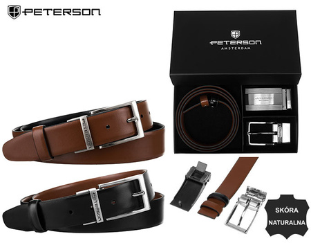 Gift Set: Reversible Leather Men's Belt + 2 Buckles Peterson PTN KL-B007-S001
