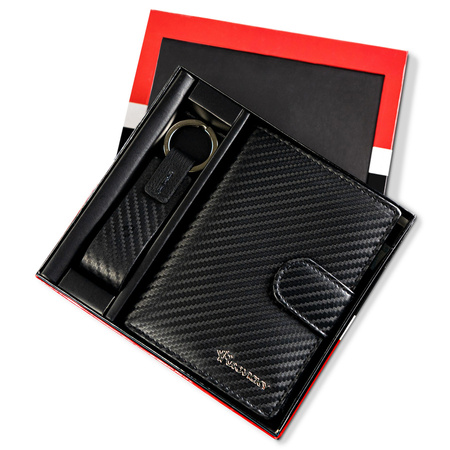 Zestaw prezentowy męski: skórzany portfel + brelok ROVICKY R-PK5-N4L-7010 BLACK