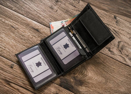 Duży męski portfel z naturalnej skóry nubukowej RFID N4-CHM-DOG-2 Black