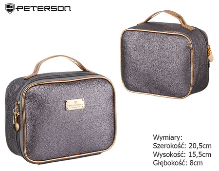 Kosmetyczka brokatowa z uchwytem PTN KOS-L03-B Silver Peterson