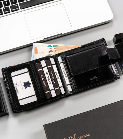 Portfel skórzany RFID ROVICKY 22321L-RVTP BLACK+RED