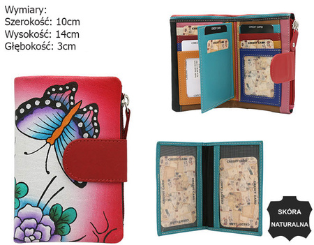 Hand-painted women's wallet made of genuine leather N14-SPW BFT Red No Logo