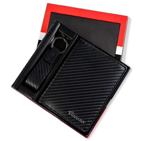 Zestaw prezentowy męski:  skórzany portfel + brelok ROVICKY R-PK5-N4-7003 BLACK