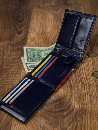 Portfel skórzany RFID ROVICKY 324-RBA-D Navy+Red
