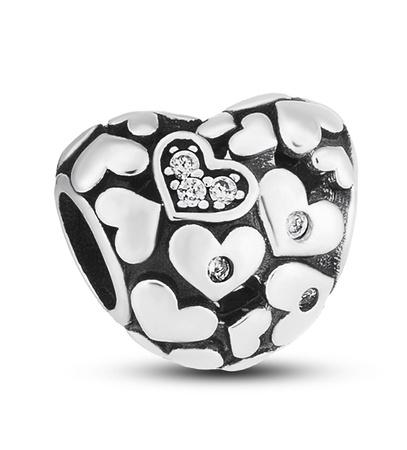 Silver heart-shaped charm adorned with cubic zirconia PETERSO CHP-023