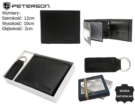 Zestaw prezentowy skórzany portfel i brelok PETERSON PTN SET-M-N992-KCS
