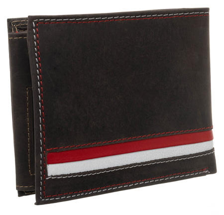 Leather Wallet N992-MHD-L Brown-White-Red