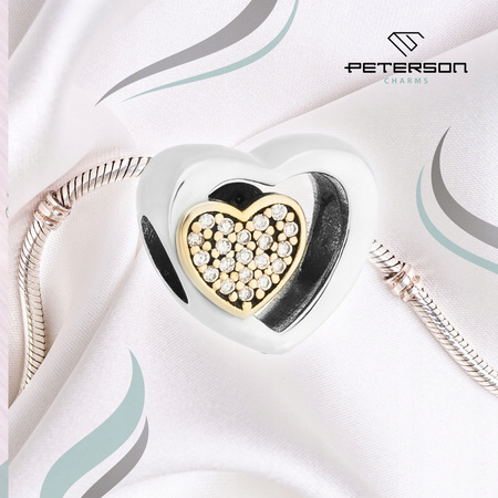 Silver Charm Heart with Golden Heart and Zirconia PETERSON CHP-007