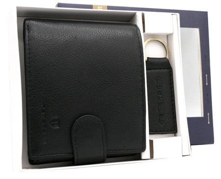 Zestaw prezentowy męski: skórzany portfel i brelok PTN SET-M-1549L-D Black