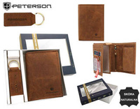 Dwuczęściowy zestaw prezentowy: skórzany portfel i brelok Peterson PTN SET-M-1542-CHM Cognac