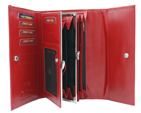 A spacious women's wallet made of leather with a horizontal orientation PTN D19-NGV Red